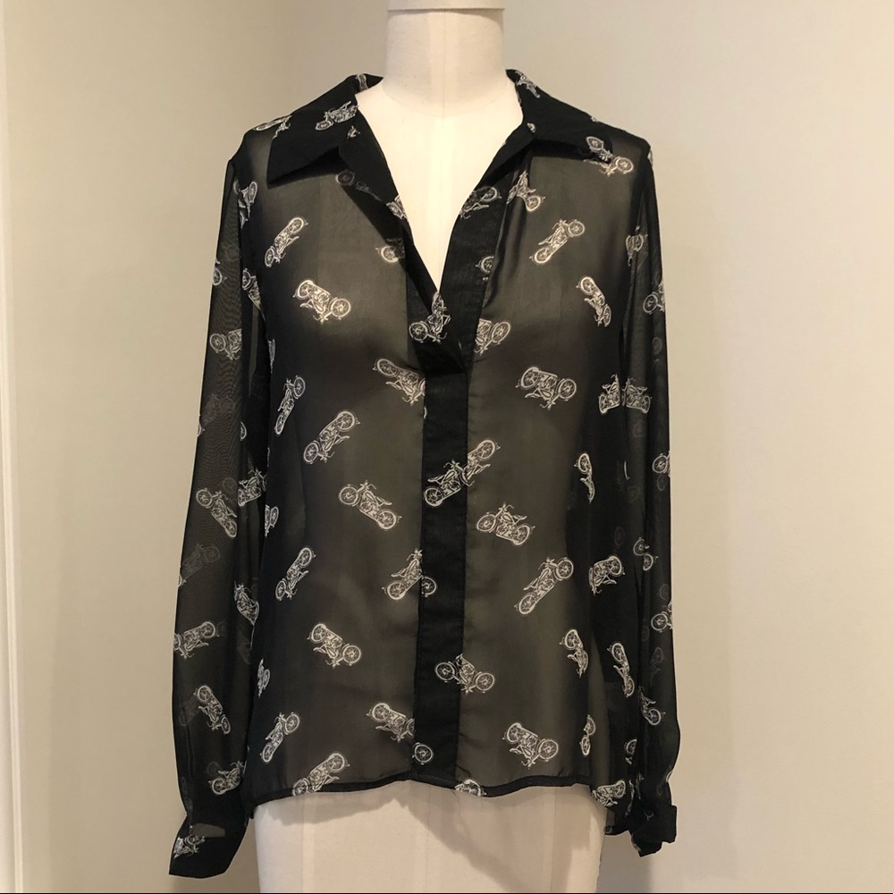 Motorcycle print sheer blouse